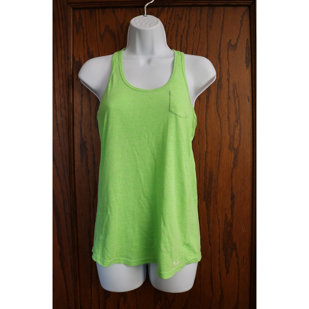 UNDER ARMOUR Racerback Tank Top Women Small Lime Green Pocket Athletic Active